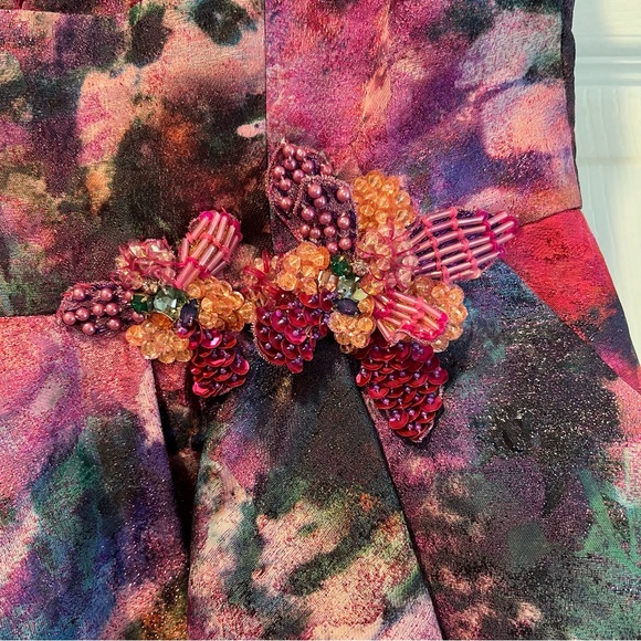 NWT Marchesa Notte V Neck Pleated Cocktail Dress w/ Appliqués PROM DRESS - Picture 5 of 6